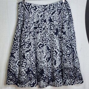 Chico's Navy White Lined Zip Back Sequin Design Hem Midi Skirt Chico Sz 3 US XL